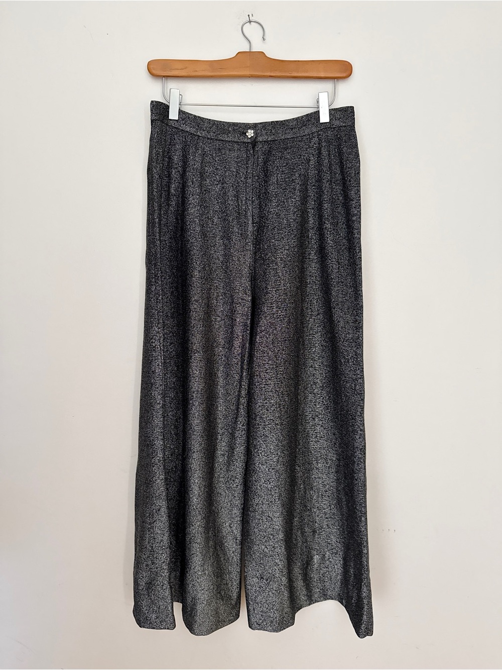 Vintage 70’s Black Silver Sparkly High Rise Bell Bottom Cropped Palazzo Pants
